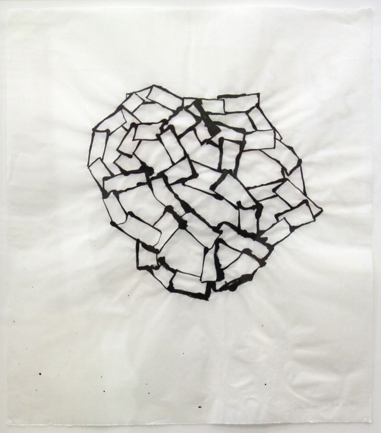Click the image for a view of: Marcus Neustetter. Searching Form IV. 2013. Ink on chinese paper. 640X560mm framed